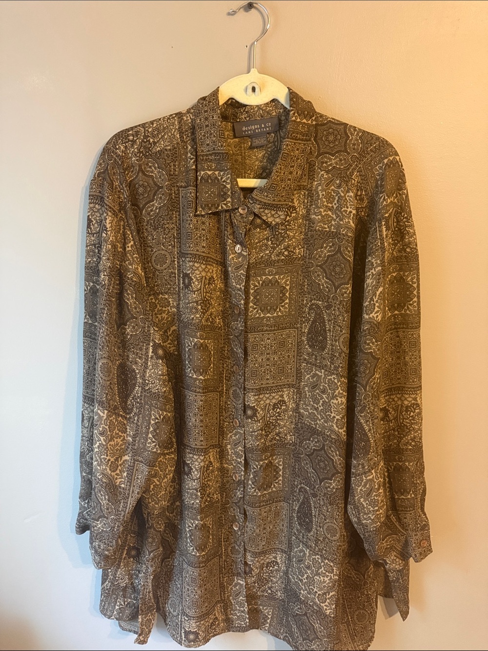Vintage Designs & Co for Lane Bryant long sleeve blouse. Paisley print. 26/28